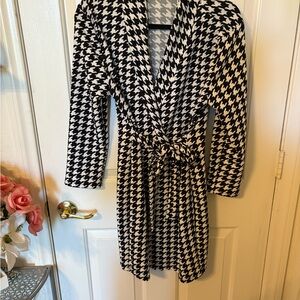 Black and White Houndstooth Wrap Dress